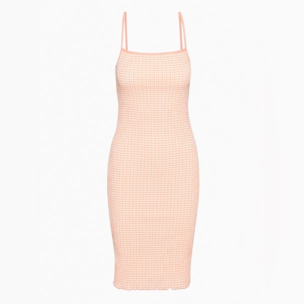 Aritzia Wilfred Jazz Knit Midi Dress Gingham Seersucker Orange Size Small
